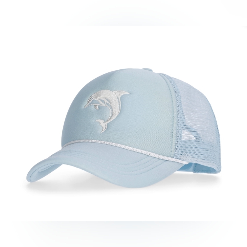 No Boundaries Embroidered Graphic Trucker Hat Women's NWT Dolphin Embroidery